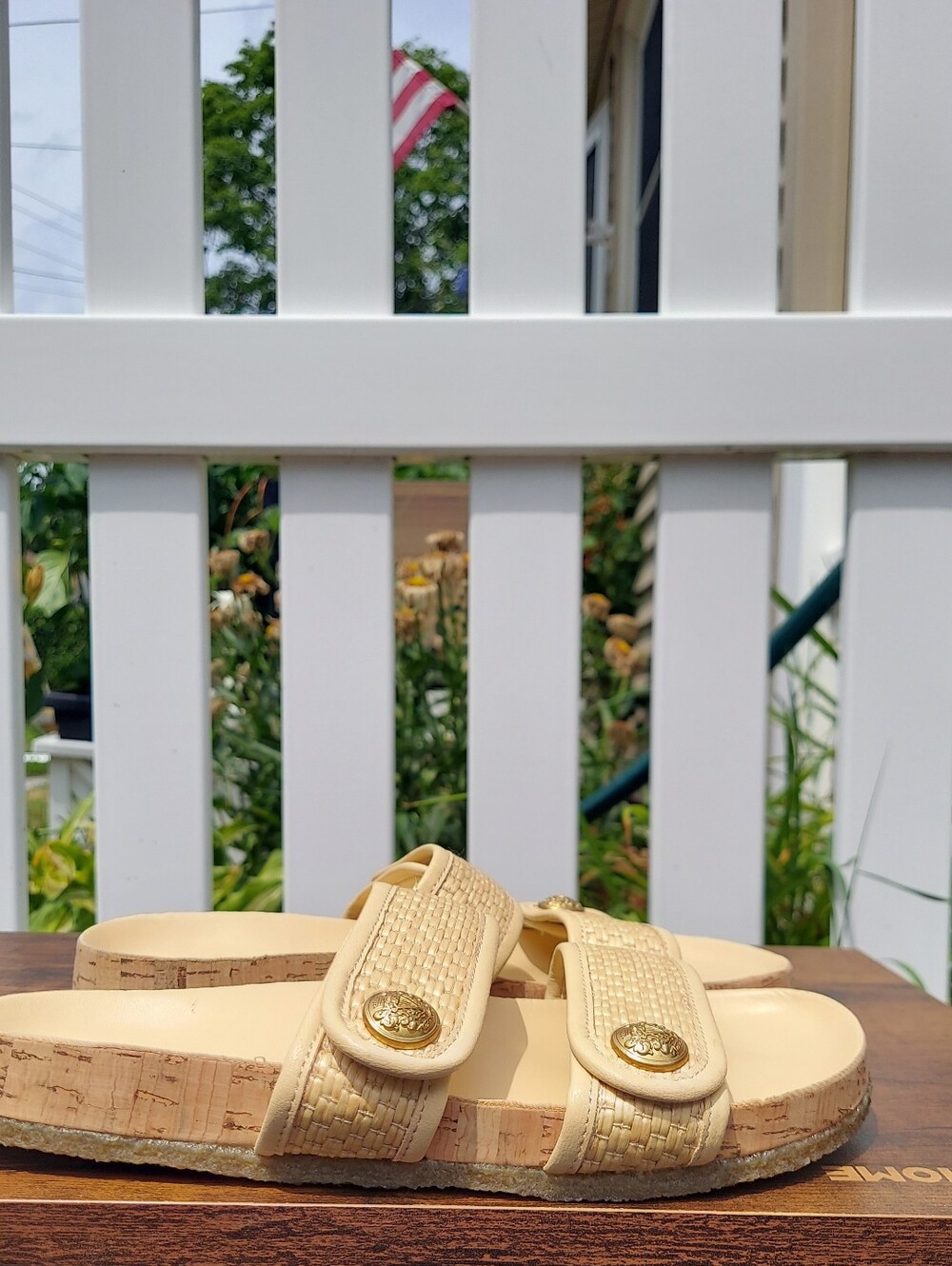 Veronica Beard Percey Leather Beige Raffia Slide Sandals Womens Size 6 Designer